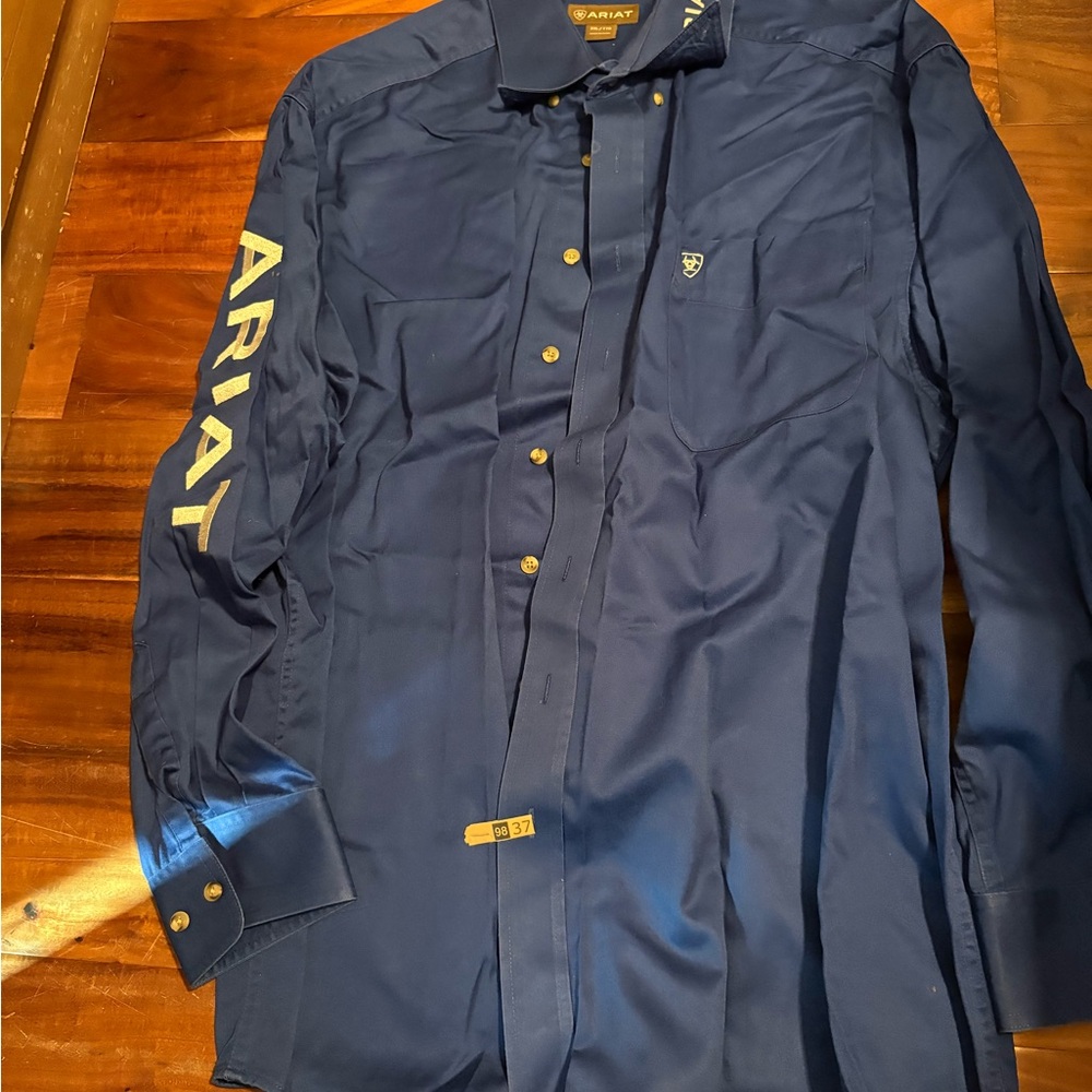 Ariat Pro Series Shirt XXL Blue Western Button Up cowboy Rodeo Logo Sleeve h2 - Picture 2 of 9